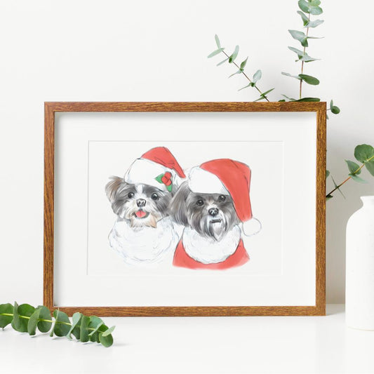 Two Pet Color Sketch Custom Pet Portrait