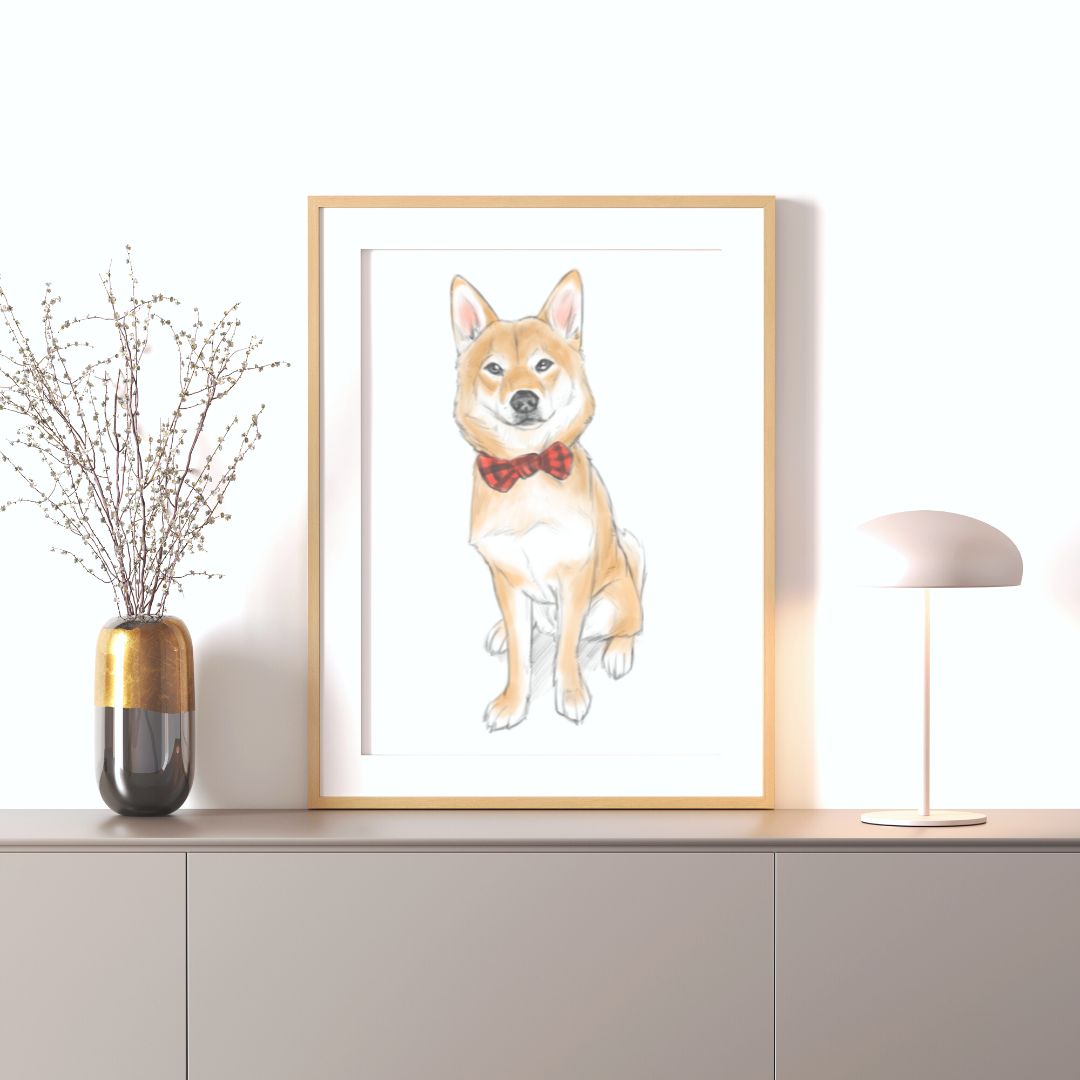 One Pet Color Sketch Style Custom Pet Portrait