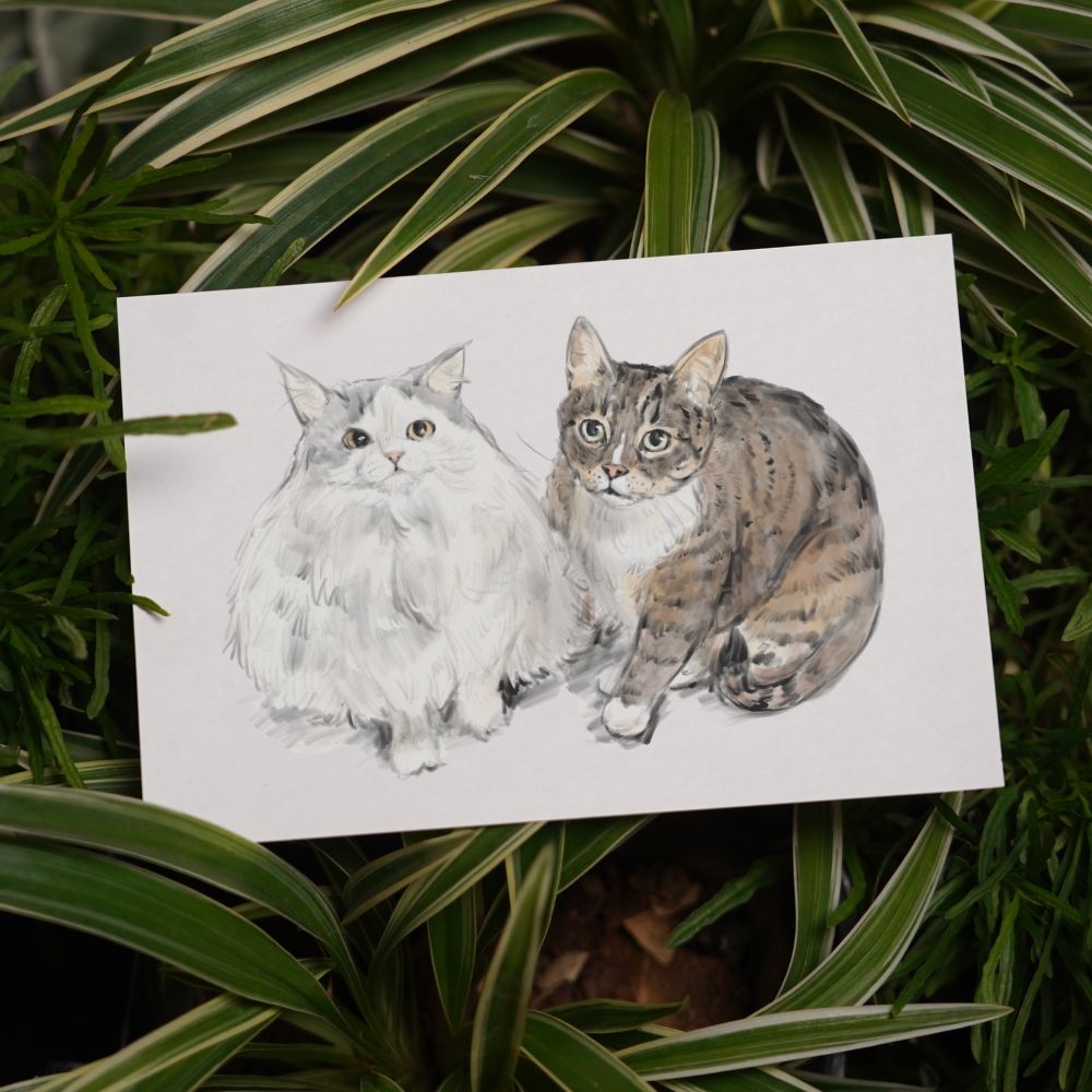 Two Pet Color Sketch Custom Pet Portrait