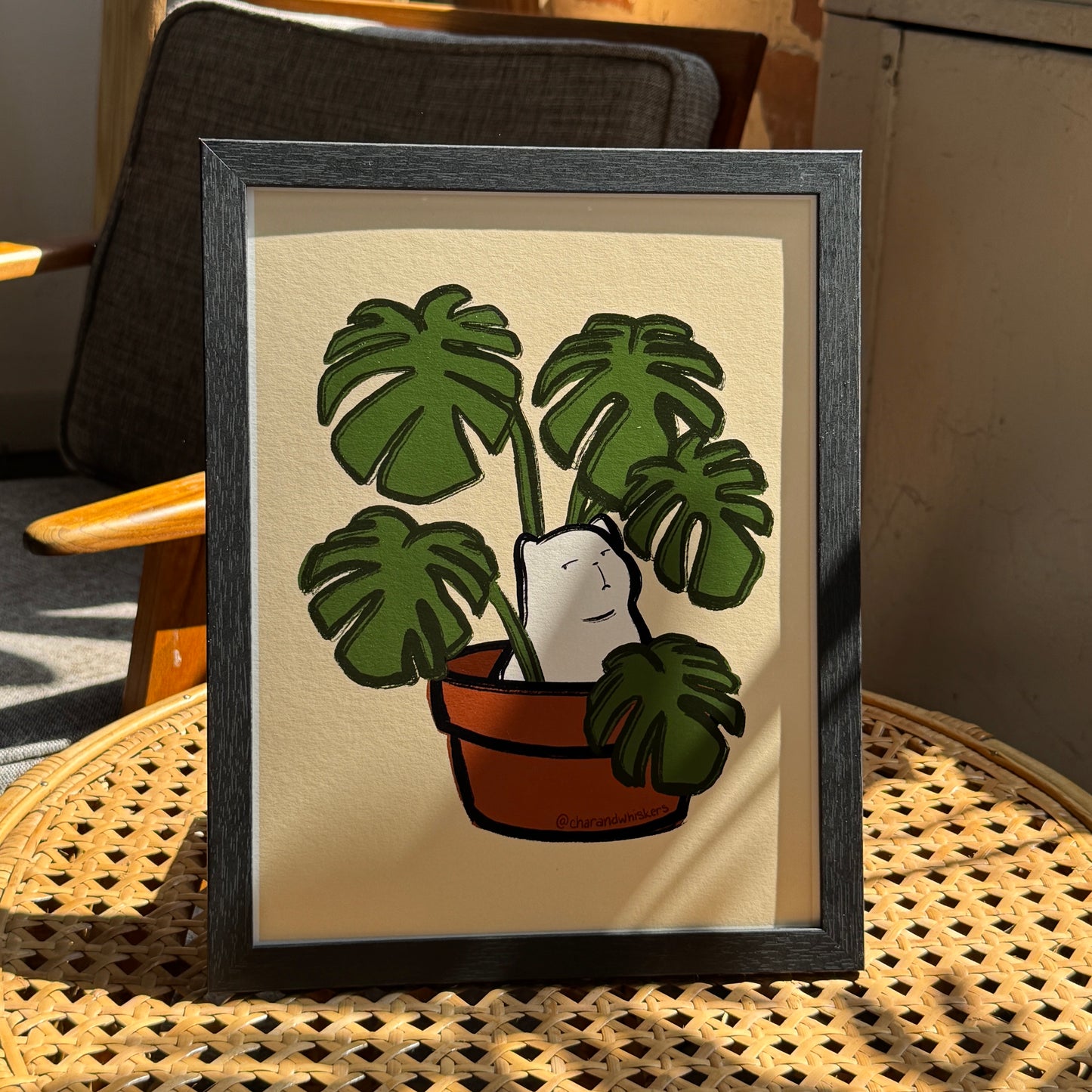 Monstera Cat Art Print