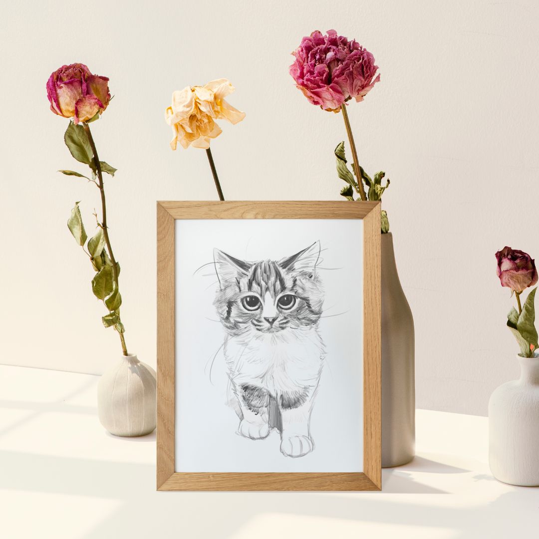 One Pet Monochrome Sketch Style Custom Pet Portrait