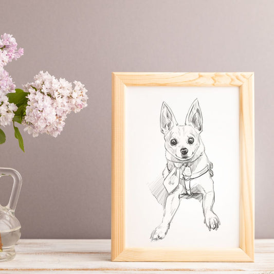 One Pet Monochrome Sketch Style Custom Pet Portrait