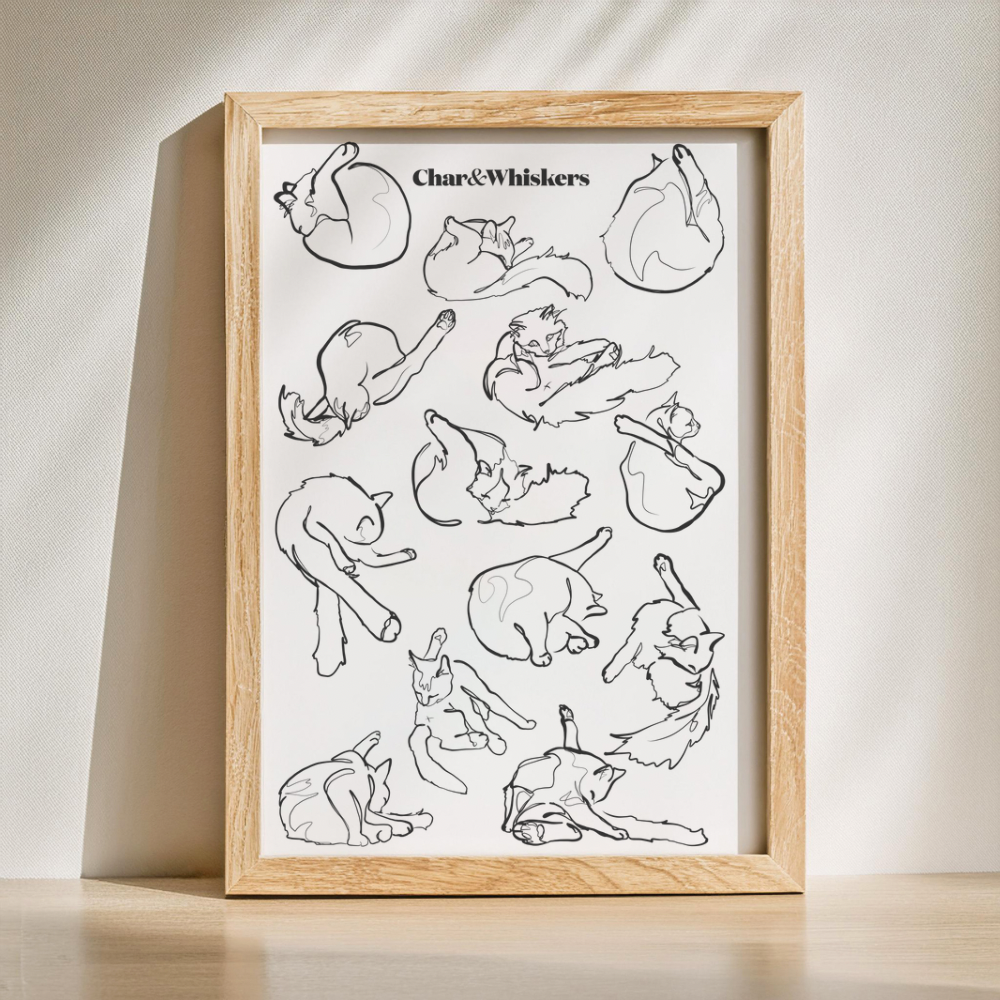 Cat Grooming Line Art Poster