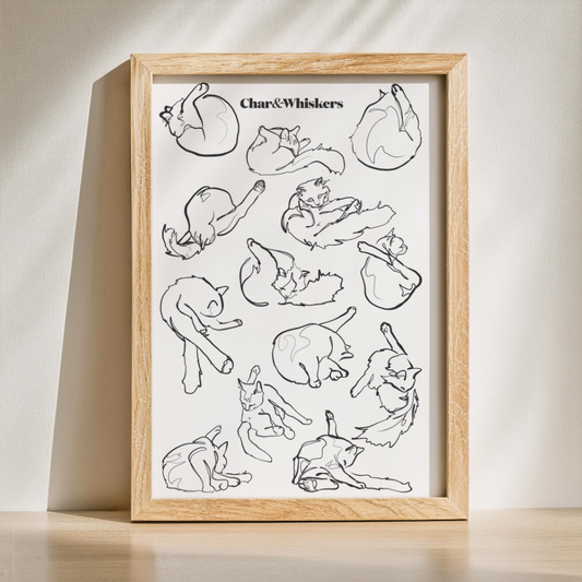 Cat Grooming Line Art Poster