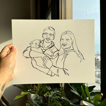 Pet and Two Parents Single-Line Custom Portrait
