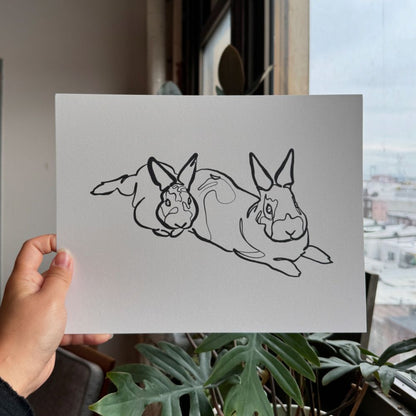 Two Pets Single-Line Custom Portrait