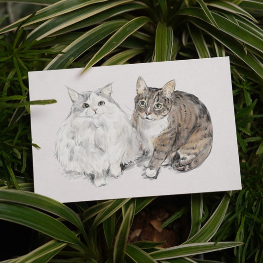 Two Pet Color Sketch Custom Pet Portrait