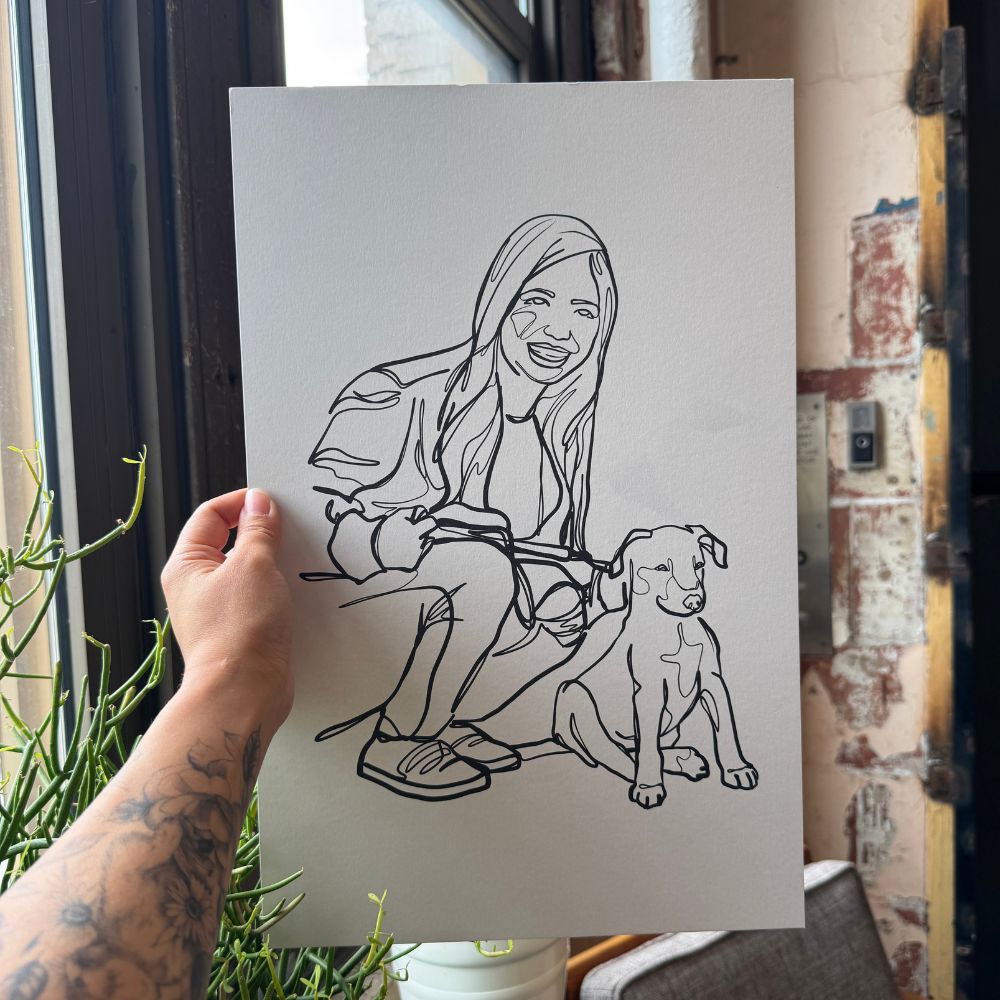 One Pet With Parent Single-Line Custom Portrait