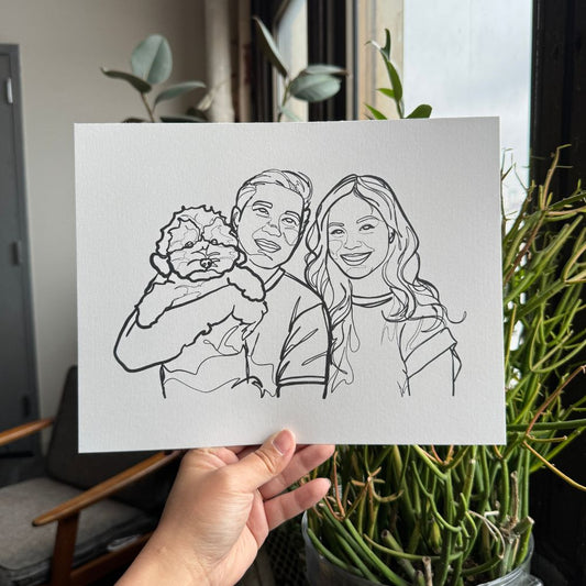 Pet and Two Parents Single-Line Custom Portrait
