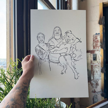 Pet and Two Parents Single-Line Custom Portrait