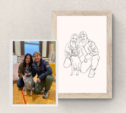 Pet and Two Parents Single-Line Custom Portrait