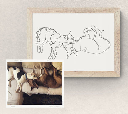 Two Pets Single-Line Custom Portrait