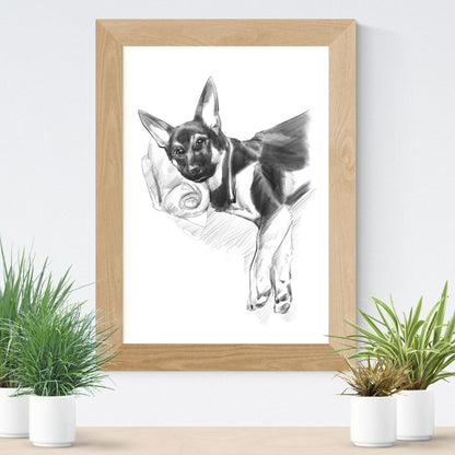 One Pet Monochrome Sketch Style Custom Pet Portrait