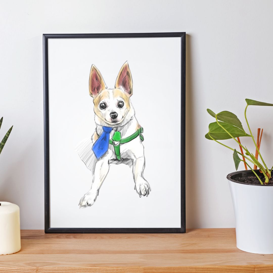 One Pet Color Sketch Style Custom Pet Portrait