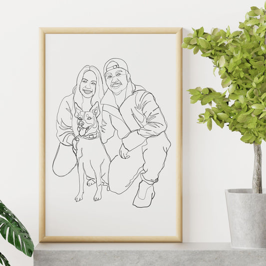 Pet and Two Parents Single-Line Custom Portrait